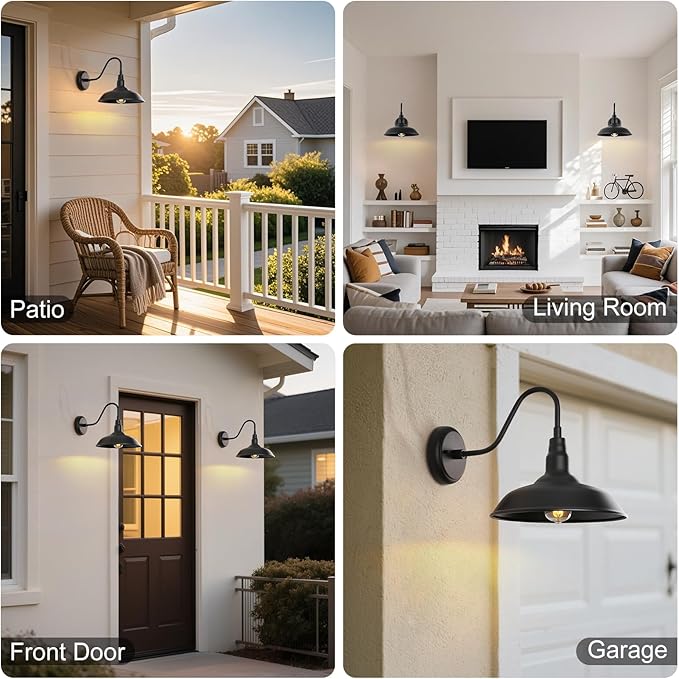 10in Black Gooseneck Barn Lights 4 Pack Farmhouse Barn Wall Mount Light Fixture Exterior Waterproof Industrial Porch Wall Sconce for Garage Patio Doorway LM2201-4P