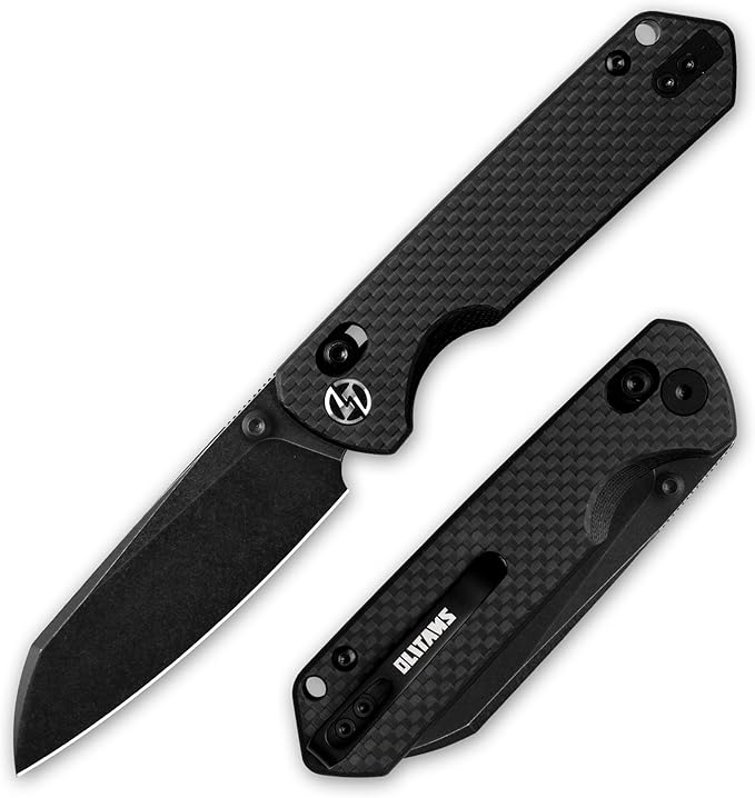 OLITANS G062 Folding Knife for EDC 14C28N Steel Blade Pocket knife Crossbar Lock Knife for Outdoor Survival Hunting and Camping 3.28oz（G10 Carbon Fiber+Black Coating）