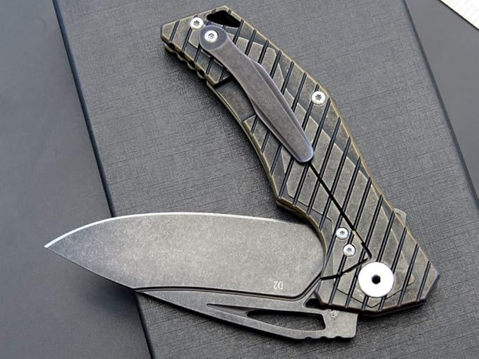 Eafengrow EF955 Titanium Alloy Folding Knife Titanium Handle with Pocket Clip Frame Lock EDC for Camping Tactical Hiking Survival Outdoor