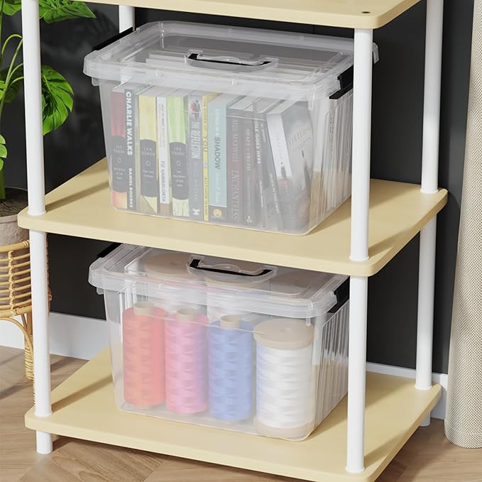 Cand 20 quart clear latching tote 4 packs plastic storage boxes for organising