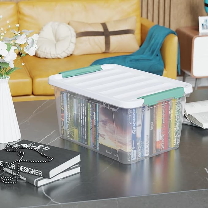 6-Pack 20 Quart Plastic Storage Box with Latch Lid Clear Stackable Storage Container Bins