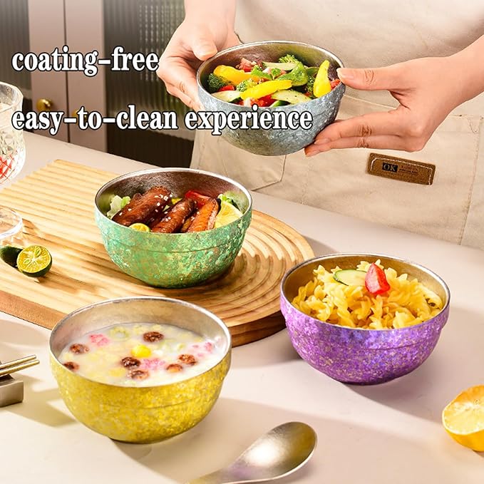 Titanium Camping Bowl Double Wall Insulated Bowl Stackable Lightweight Backpacking Dinnerware Durable Soup Cereal Rice Bowl for Home &amp Outdoor Use No Coating RT085T (Purple)