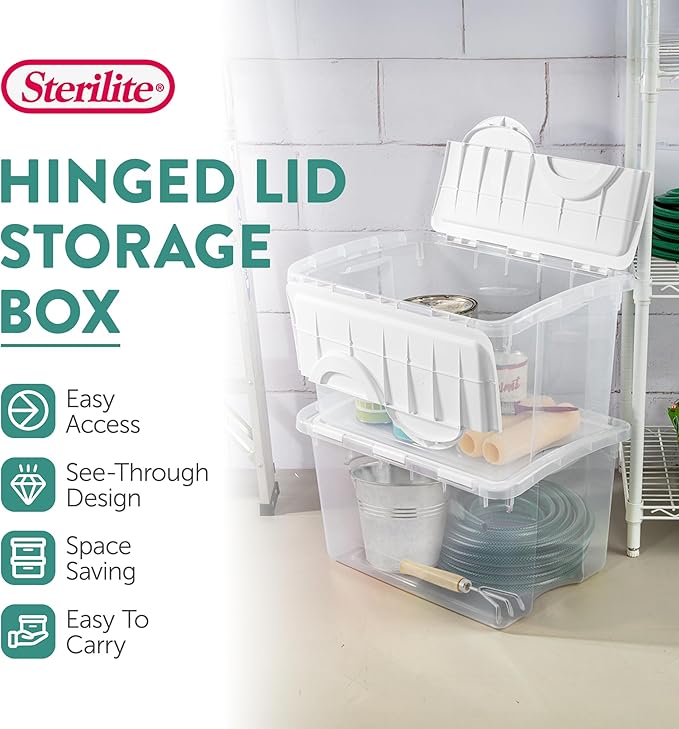 Sterilite 6-Pack Stackable Storage Bin with Lid Clear Plastic Design 48 Quart
