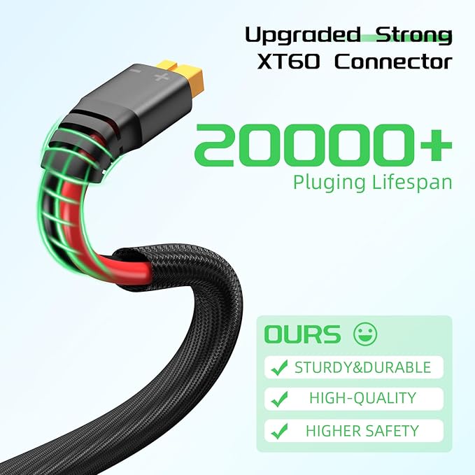 Bateria Power Solar to XT60 Charge Extension Cable with Solar Connectors CapsSolar Connector to XT60 Adapter Cable for Solar Panel to Battery RV Power Station Solar Generator(12AWG 10Ft)