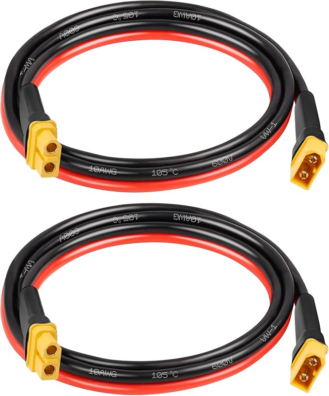 MOOKEERF 2PCS XT60 Extension Cable 10AWG 3FT XT60 to XT60 Cable with Male to Female Connector for Portable Power Station Solar Panel RC Battery