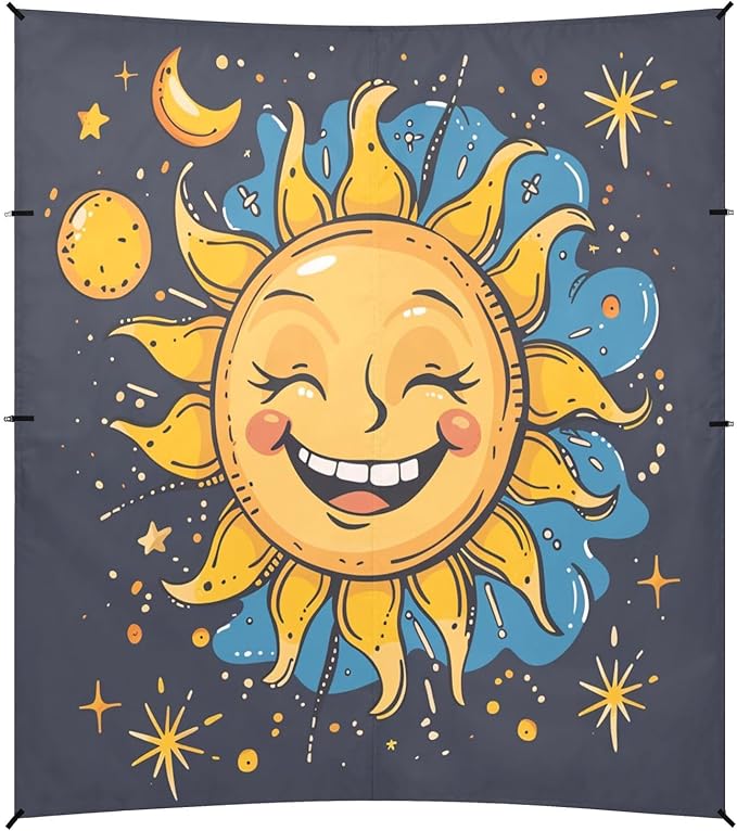 ALAZA Sun Moon Star Cartoon Funny Beach Tent Sun Shelter UPF50+ Protection Beach Shade Canopy w/ 4 Sandbags for Outdoor Camping Fishing Backyard Fun Picnic 10x9 ft
