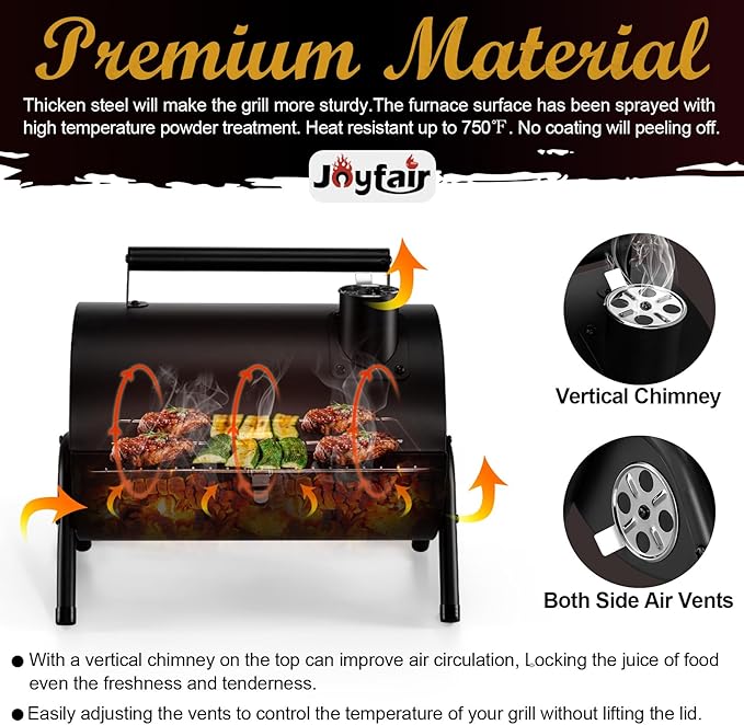 Joyfair Portable Charcoal Grill (2 IN 1 Double-Sided) Small Tabletop Barbecue Grill with Food Tray &amp Rack for Outdoor Camping Home Patio BBQ Grilling Heavy Duty &amp Multi-use Easy Assembly (2
