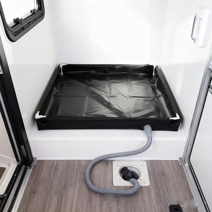 Portable Shower Tray Foldable Camping Shower Base with Drain Plug Pipe PVC Portable Shower Pan for RV Outdoor Camping Garden Cleaning Washing Machine Overflow