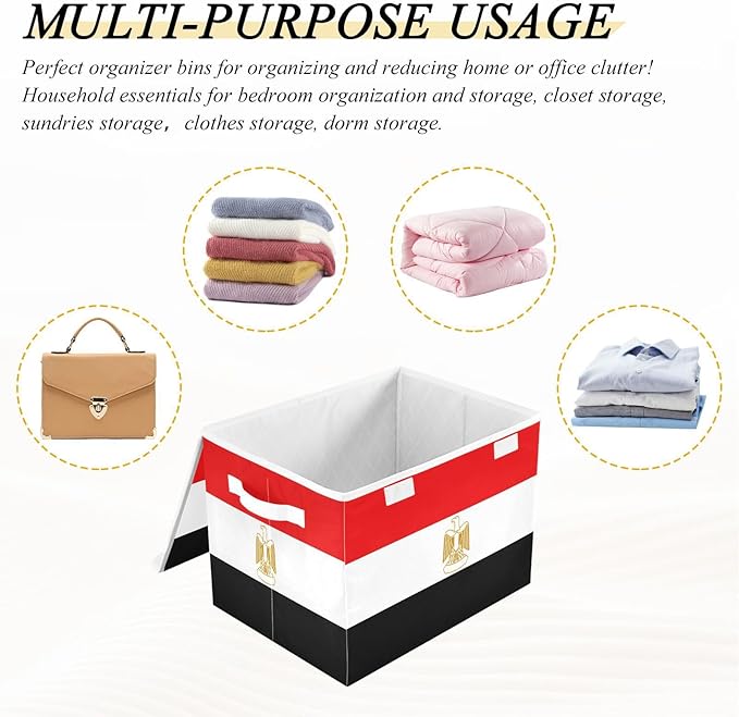 Egypt Flag Egyptian Red and Black Storage Containers with Lids Foldable Blanket Storage Closet Storage Bins for School