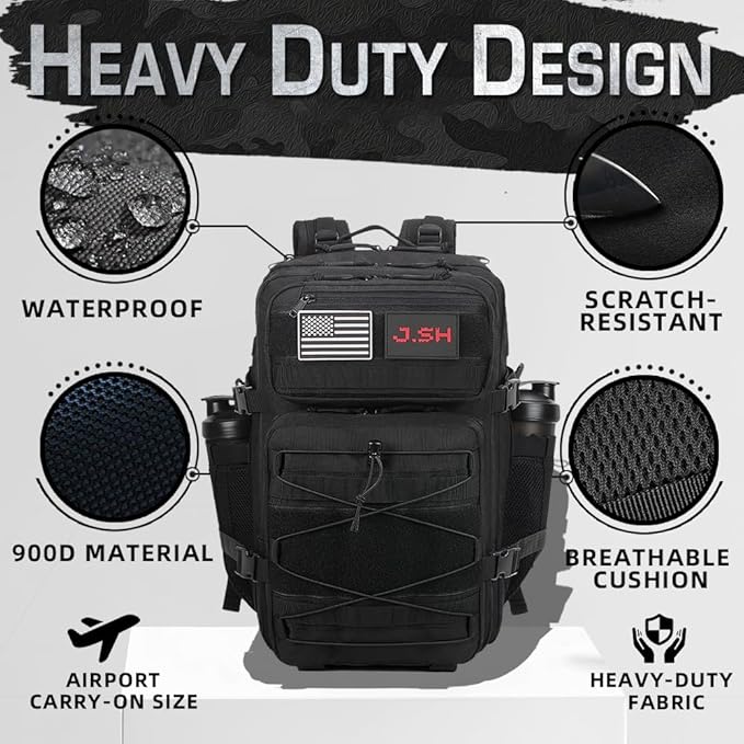 J.SH Daily Military Tactical Backpack for Men EDC MOLLE Backpack 900D Oxford Nylon 2-Day Assault Rucking Pack Portable Tactical Gear for Outdoor HikingGym Rugged Survival&ampBug Out Bag - 35L B