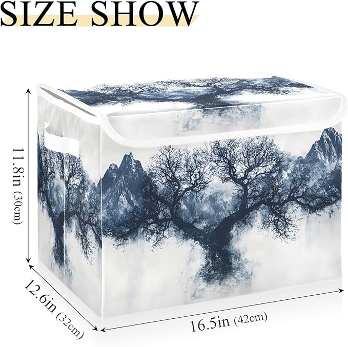 Storage Cube with Lid Tree Mountain Print 16.5×12.6×11.8 IN 1 Pack Collapsible Large Capacity Foldable Storage Basket Bin Organizer