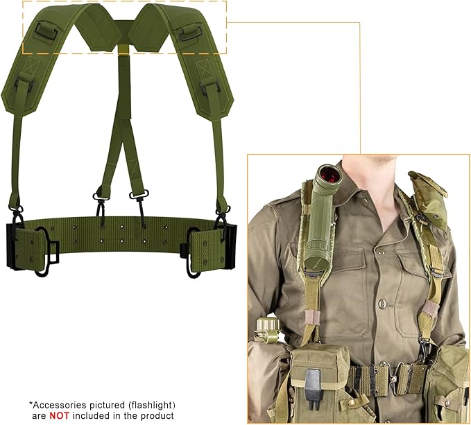 MT Military ALICE Yoke Shoulder Strap with Belt Utility Army Butt Pack and Canteen &amp Magazine Pouch set for Outdoor Backpack Olive Drab
