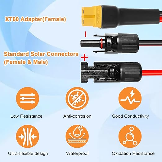 10AWG 20FT XT60 Solar Extension Cable 2 3 6 10 15 20 25 35 40 50 75 100FT XT60 Solar Extension Connector Adapter Thicker Cable Female to Male for Portable Power Station Solar Panel RC LiFePO4 Battery
