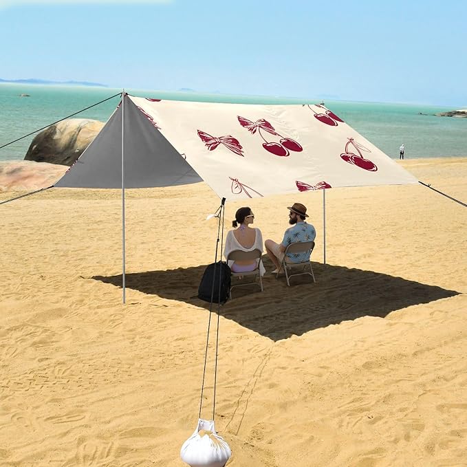 ALAZA Bow Retro Red Cherry Beach Tent Sun Shelter Portable Canopy Sunshade for Outdoor Camping Picnics Backyard Fun 10x9 ft