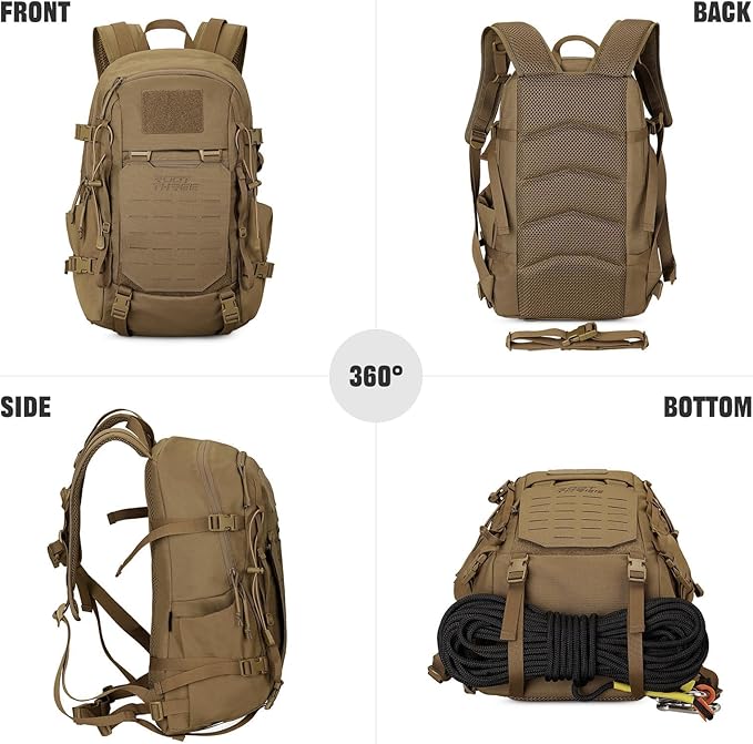 25L Tactical Backpack Small Hiking Backpack with Expandable MOLLE Front and Laptop Sleeve Biking Motorcycle Backpacks for Men