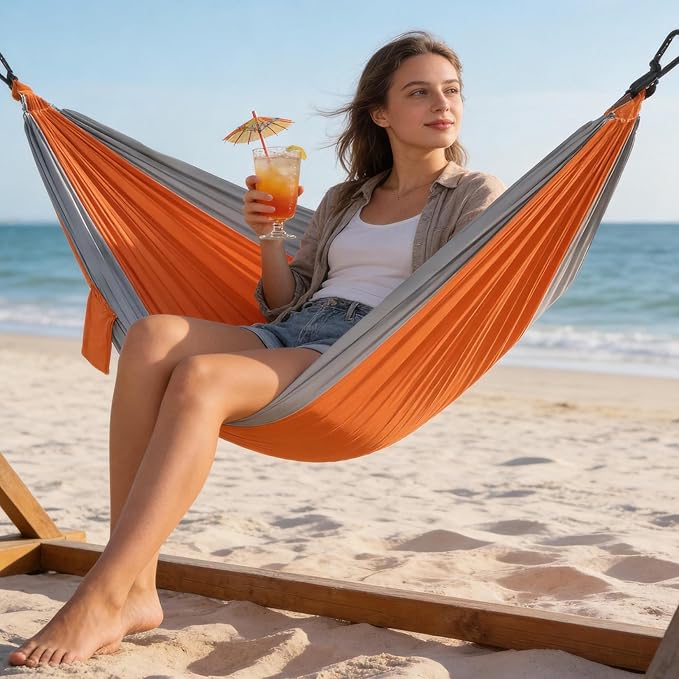 Durable Camping Hammock – 500lbs Portable Hammock Nylon Camping Hammock Chair - Double with Tree Straps - Portable for Travel Backpacking Hiking Outdoors Camping Gear