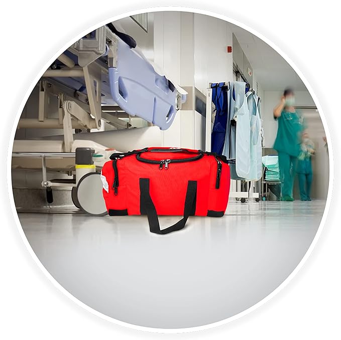 ASA TECHMED Large EMT First Responder Trauma Medical Bag Empty for Home 21x12x9 Inches Office School EMTs Paramedics First Responders Red