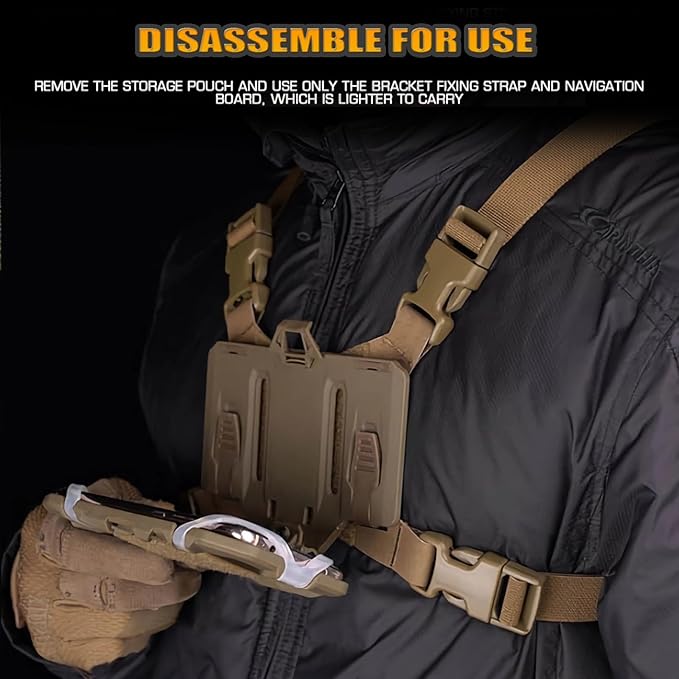 Tactical Phone Chest Mount with Universal Molle Pouch Chest Vest Rig Bag Pack Molle Foldable Navigation Universal Phone Holder Board for Hunting