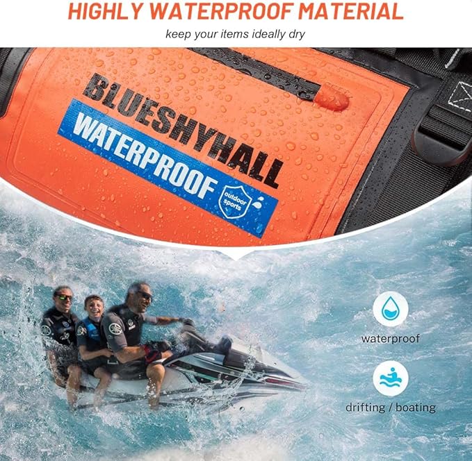Blueshyhall 60L Waterproof Duffle Bag with Durable Handles Straps Water Repellent Dry Sack for Motorcycle Paddleboarding Kayaking Canoeing Camping Rafting Boating (Grey)