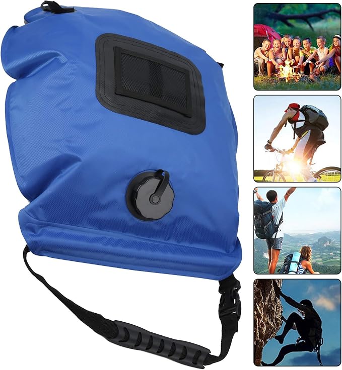 EVTSCAN Solar Power Shower Bag Portable Easily Hung Comfortable Handle Camping Bath Bag 20L Capacity Blue