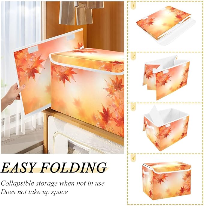 senya Thanksgiving Baskets Collapsible Storage Bins with Lids Thanksgiving Autumn Leaves Golden Maple Leaves Storage Boxes Clothes Baskets for Organizing