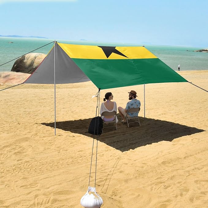 Ghana Flag Ghanaian National Foldable Beach Tent UPF50+ Protection Easy Setup Large Sun Shelter with Sandbags &amp Sand Shovel for Camping Trips Fishing Backyard Fun or Picnics