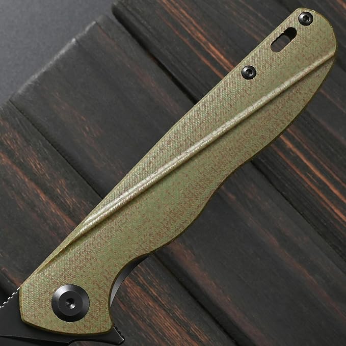Sitivien ST103 Folding Knife D2 Steel BladeMicarta Handle EDC Tool Knife for Outdoor Camping Hunting Survival(Green)