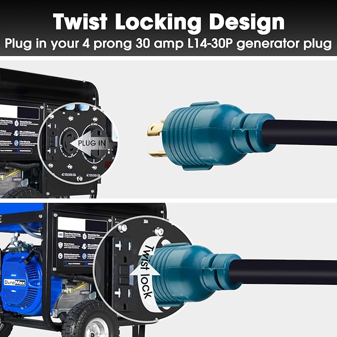 Generator Extension Cord 30A 4 Prong Locking Generator L14-30P Male to 50A Marine Shore Power SS2-50R Female with Locking Ring 125V/250VETL Listed (3FT)