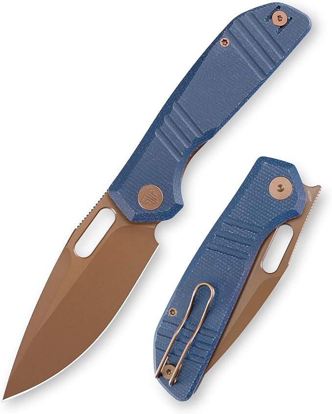 TRIVISA Gecko Folding Pocket Knife 3.4 14C28N Steel Blade Micarta Handle EDC Knife with Pocket Clip for Men Women Camping Hiking (Blue)