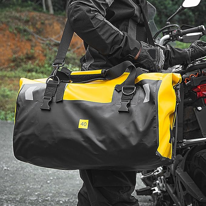 40L Waterproof Motorcycle Bag - Dry Backpack Heavy Duty Dry Duffle Bags with Reflective Strips Kayaking Camping Boatingbycyclemotorcycle Saddle Bagss Motorcycling Skiing Travel