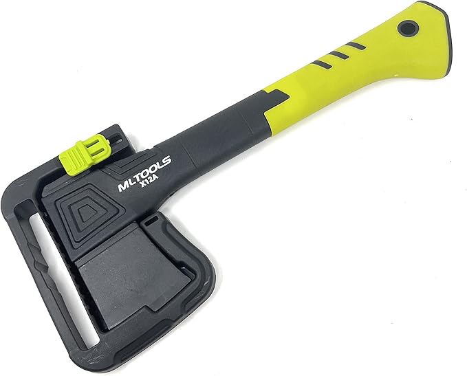 MLTOOLS Camping Axe X12A - Camp Axe with Fiberglass Ergonomic Handle High Carbon Steel Head - Torque &amp Weatherproof Survival Axes and Hatchets - Non-Slip Grip - with Protection Guard &amp Lock -
