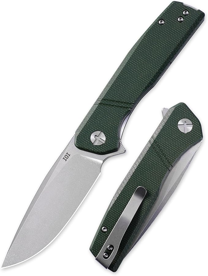 IOI Task Force I51186 Pocket Knife for Men – 14C28N Stonewashed Folding Blade Green Micarta Handle EDC Folding Knife with Clip Enhanced with Custom Left-Side Clip for Camping &amp Everyday Carry