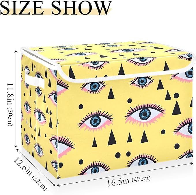 Eyes Yellow Storage Cube Bins Basket with Lid Collapsible Flip-top Fabric with Handle for Home Bedroom Closet Office 16.5×12.6×11.8 in