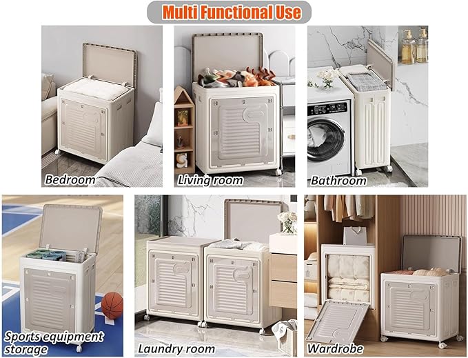 2PCS Folding Storage Bins With Lid And Wheels 120L/108QT Large Capacity Storage Organizer Clothes Storage Box For Home Office And Dorm
