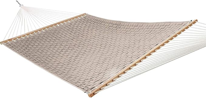 Hatteras Hammocks Antique Beige Soft Weave Hammock with Free Extension Chains &amp Tree Hooks Handcrafted in The USA Accommodates 2 People 450 LB Weight Capacity 13 ft. x 55 in.