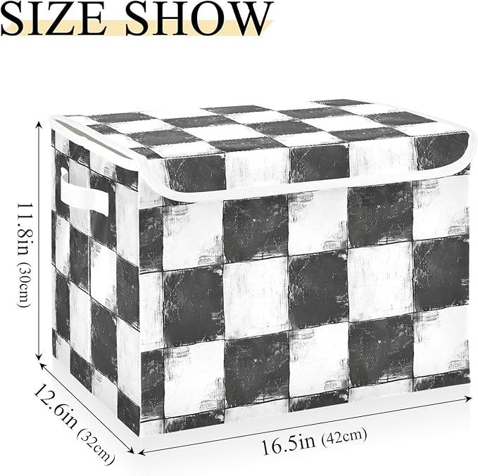 KLL foldable 40 L storage bins for dorm with handles heavy duty storage bag organizer Christmas for Home Office Organization Black and White Square