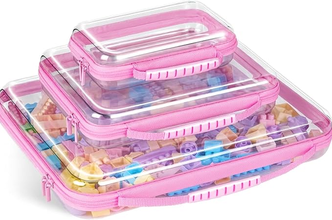 3 Pack Pink Extra Large Zippered Hard Shell PouchClear Plastic CaseHard Sided Case for Storage BagsPortable Waterproof Diaper Bag Cosmetic Bag(3 Pcs-XL+L+S)