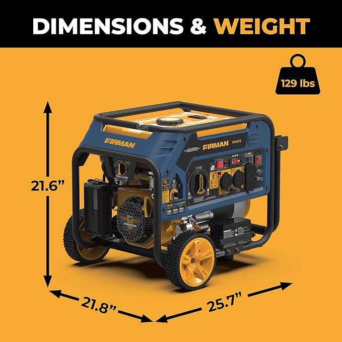 FIRMAN T04073 Tri Fuel Portable Generator 5000W Gas 4000W Running 4500W Propane 4000W Natural Gas Electric Start 120/240V CO Alert Low Oil Shut Off for Home RV Backup Camping Outdoor Power