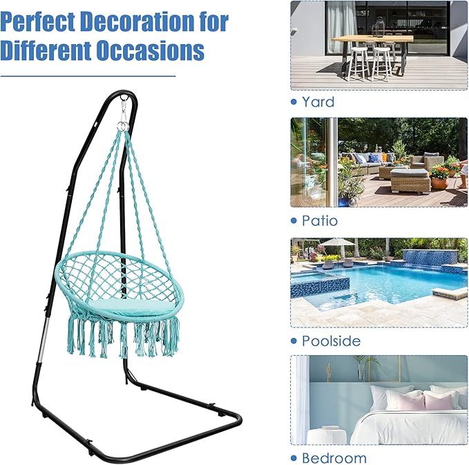 Moccha Adjustable Hammock Stand Height Adjustable C Stand Outdoor Solid Steel Heavy Duty Stand Outdoor &amp Indoor Arc Hanging Hammock Stand for Hammock Air Porch Swing Chair 77 to 93