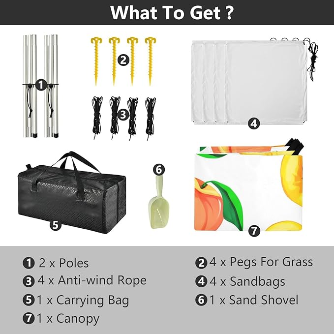Beach Canopy with Windproof Ropes &amp Sandbags Beach Tent Sun Shade Sun Shelter for Camping Trips Fishing Backyard Fun or Picnics Peaches