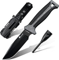 HX OUTDOORS Extra Sharp Bushcraft Knife with Fire Starter Premium D2 Steel Fixed Blade Survival Camping Knife with Ferro Rod Plastic Sheath for Outdoor Hiking Backpacking (Black)