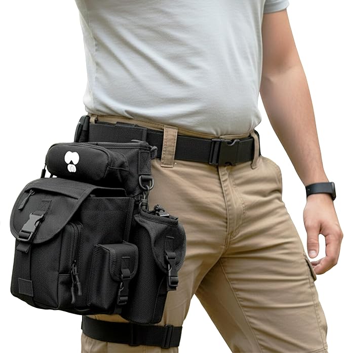 Drop Leg Tactical Bag with Insulated Bottle Pouch - Adjustable Shoulder Strap for Men Women Parents Hiking Biking Travel Photography - Weather-Resistant Outdoor Gear with Multiple Compartments