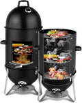LEADZM 4-Tier 3-in-1 Vertical Charcoal Grill BBQ Charcoal Smoker with Built-in Thermometer Air Vent and Access Doors Perfect for Camping Picnics Backyard BBQs and Tailgating Parties
