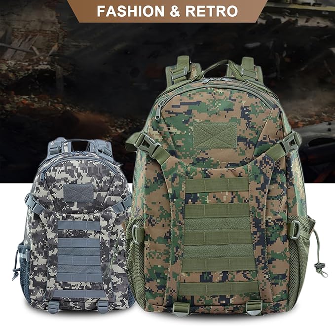 Men's Lightweight Oxford Cloth Backpack Tactical Rucksack Large Capacity Travel Daypack for Outdoor Hiking Camping (Brown)