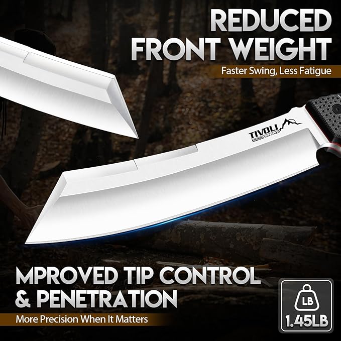 TIVOLI Heavy Duty Fixed Blade Chopper Knife Full Tang Outdoor Knife with 440C Steel Thick Spine Sheath Included for Camping Bushcraft Wood Processing