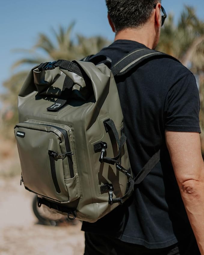 RIDEIRON Waterproof Backpack Motorcycle Dry Bag with Roll Top Closure for Kayaking Travel Surfing Boating Fishing Camping (Olive 35L)