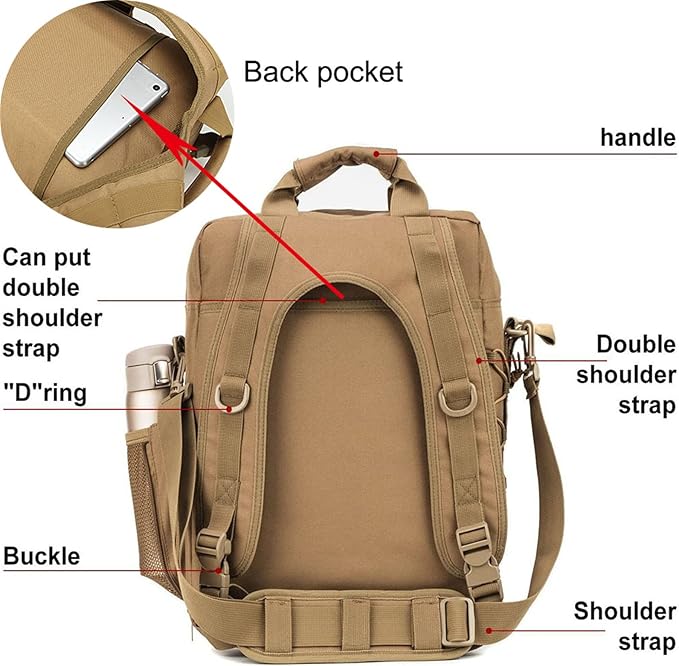 Waterproof Military Tactical Molle Backpack 14(inch) Laptop Sling Bag for Hiking Travel Trekking Camping