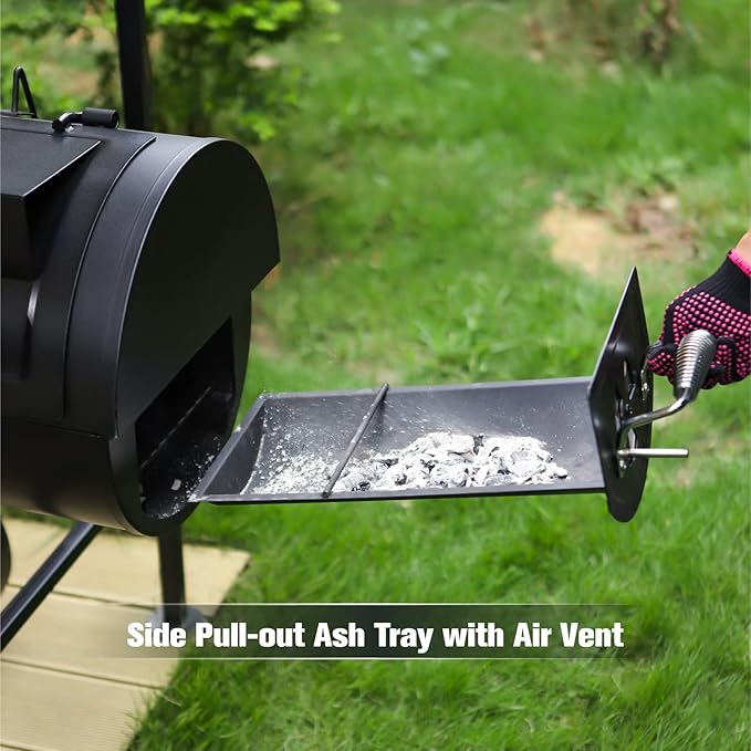 MFSTUDIO Heavy Duty Charcoal Wood Offset Outdoor Smoker Grill Extra Large Charcoal Grill with Smoker Combo for BBQ Grilling 941 SQ.IN.