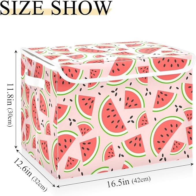 Watermelon Fruits Lidded Home Storage Bins Closet Storage Bins Foldable Oxford Fabric Storage Box for Home Bedroom Closet Office (16.5x12.6x11.8 in)
