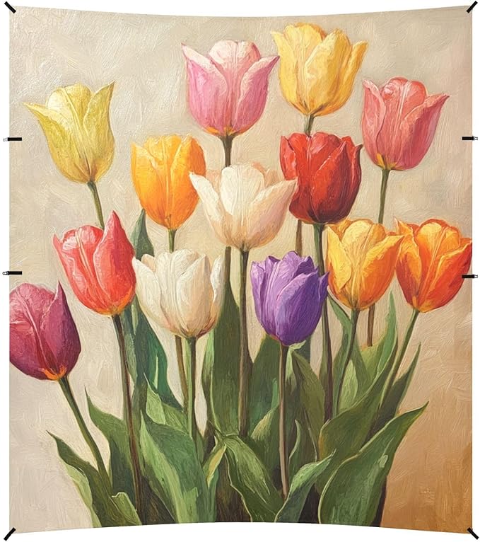 ALAZA Vintage Oil Painting Colorful Tulips Beach Tent Sun Shelter Portable Canopy Sunshade for Outdoor Camping Picnics Backyard Fun 10x9 ft